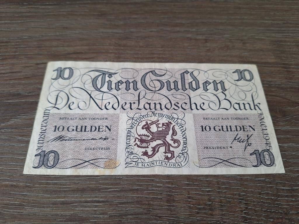 Biljet 10 gulden geldzuivering Lieftinck, 1945, Ophalen of Verzenden, 10 gulden
