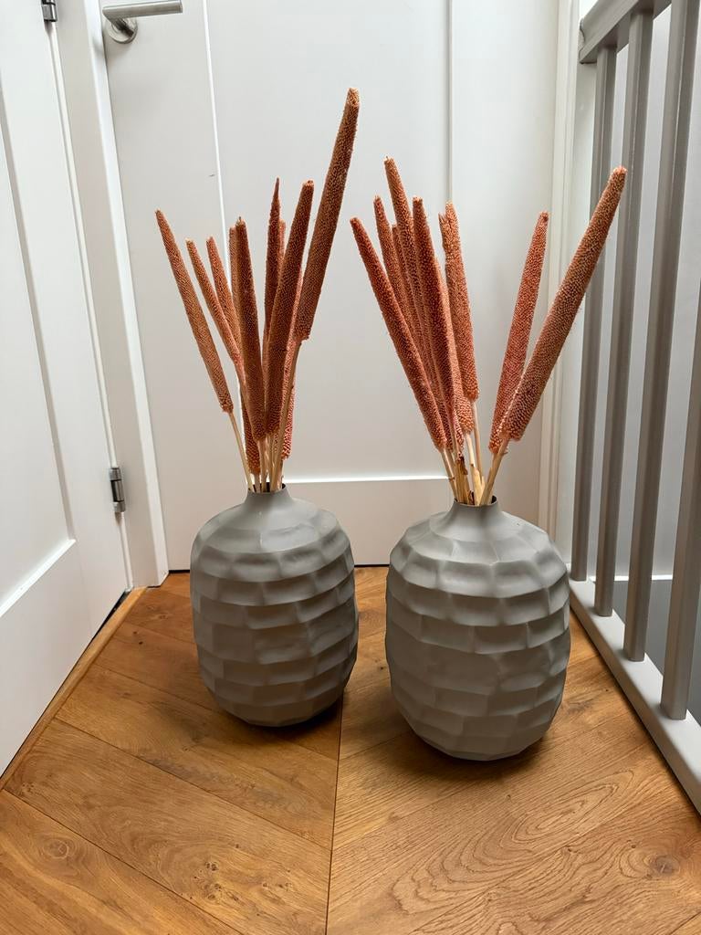 2 Vazen met roze droogbloemen, Huis en Inrichting, Woonaccessoires | Vazen, Zo goed als nieuw, Overige kleuren, Minder dan 50 cm