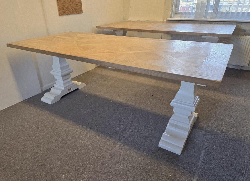 Massief eiken kloostertafel 220x100 IngelegdKasteelvloerblad, Huis en Inrichting, Tafels | Eettafels, Ophalen, 100 tot 150 cm