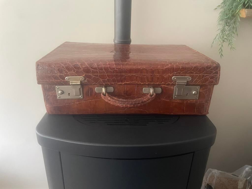 Antiek engelse kroko koffer, Ophalen of Verzenden