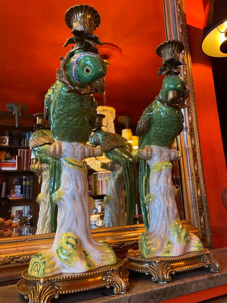 Papegaaikandelaar brons metporselein, Ophalen of Verzenden, Nieuw, Minder dan 25 cm