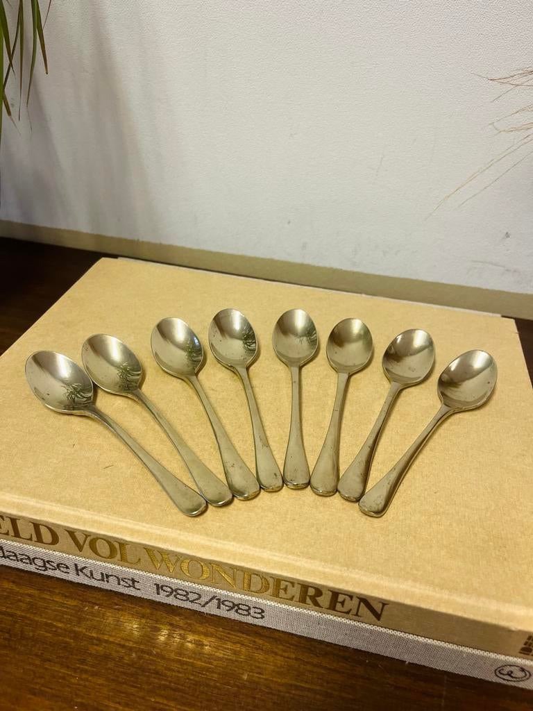 Prachtige set Vintage Lepeltjes lepels massief messing 8x, Antiek en Kunst, Antiek | Bestek, Ophalen of Verzenden