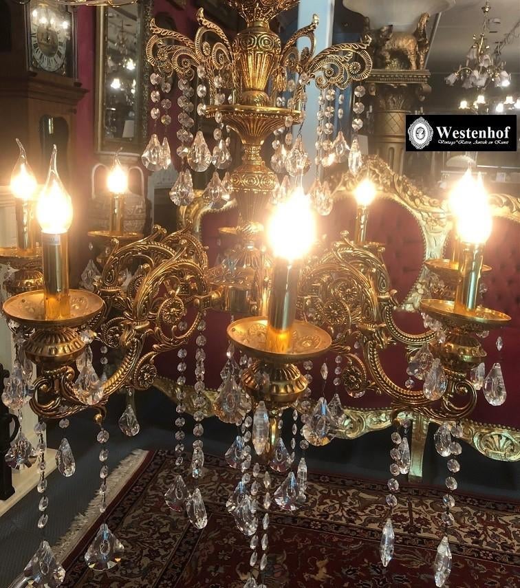 Groot kristallen kroonluchter klassiek messing goud - Ø 80cm, Ophalen of Verzenden, Gebruikt, Overige materialen, Klassiek / antiek