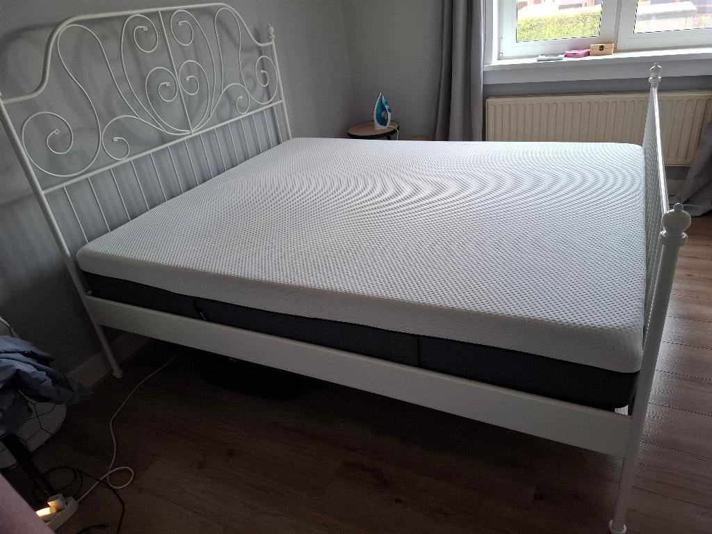 Bed met emma matras 160x200, Gebruikt, Eenpersoons, Wit, Ophalen of Verzenden