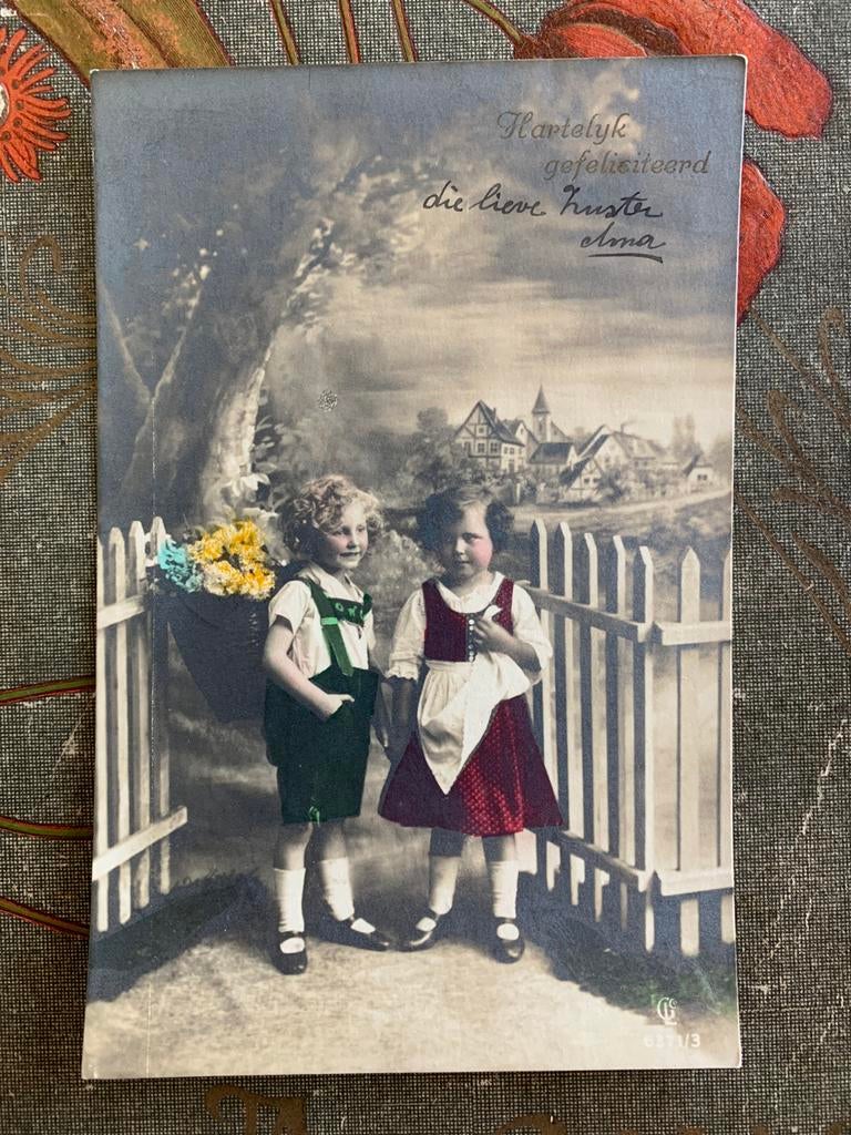1919 Twee kindjes met bloemen (GG), Ophalen of Verzenden, Voor 1920, Gelopen, Kinderen