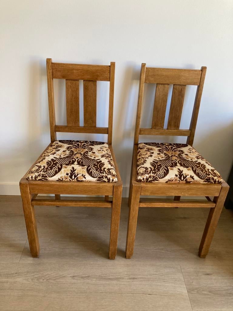 Art deco | Eiken-houten stoelen, Huis en Inrichting, Stoelen, Ophalen, Gebruikt, Bruin, Twee