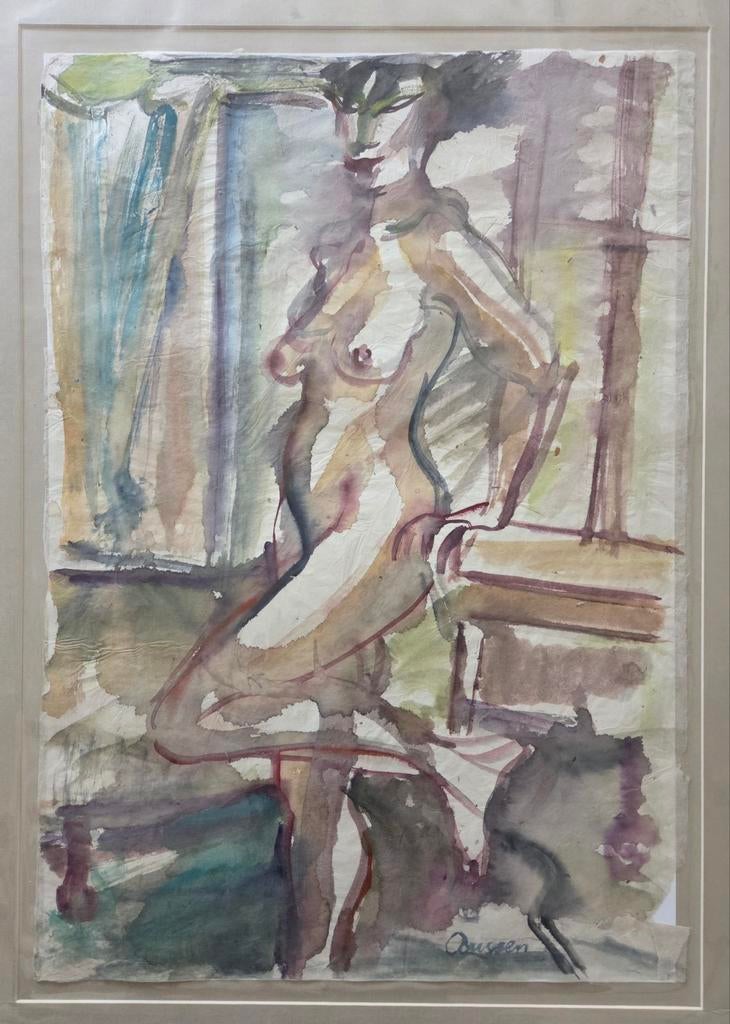 Rob Aussen. Aquarel. Naakt. Staande vrouw., Ophalen