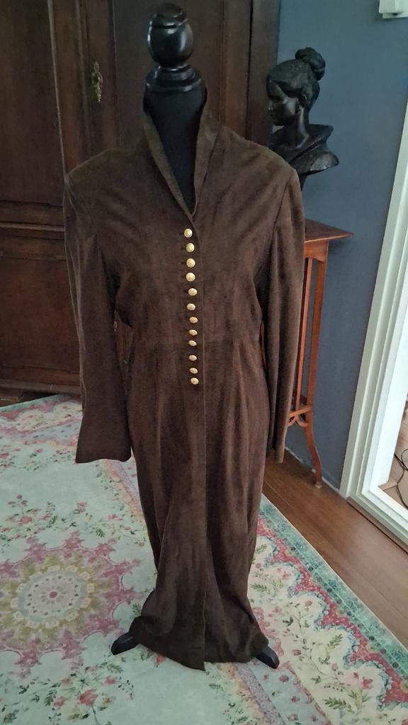 Vintage suède lange mantel Berry Rutjes, Kleding | Dames, Ophalen of Verzenden, Zo goed als nieuw, Maat 38/40 (M), Bruin