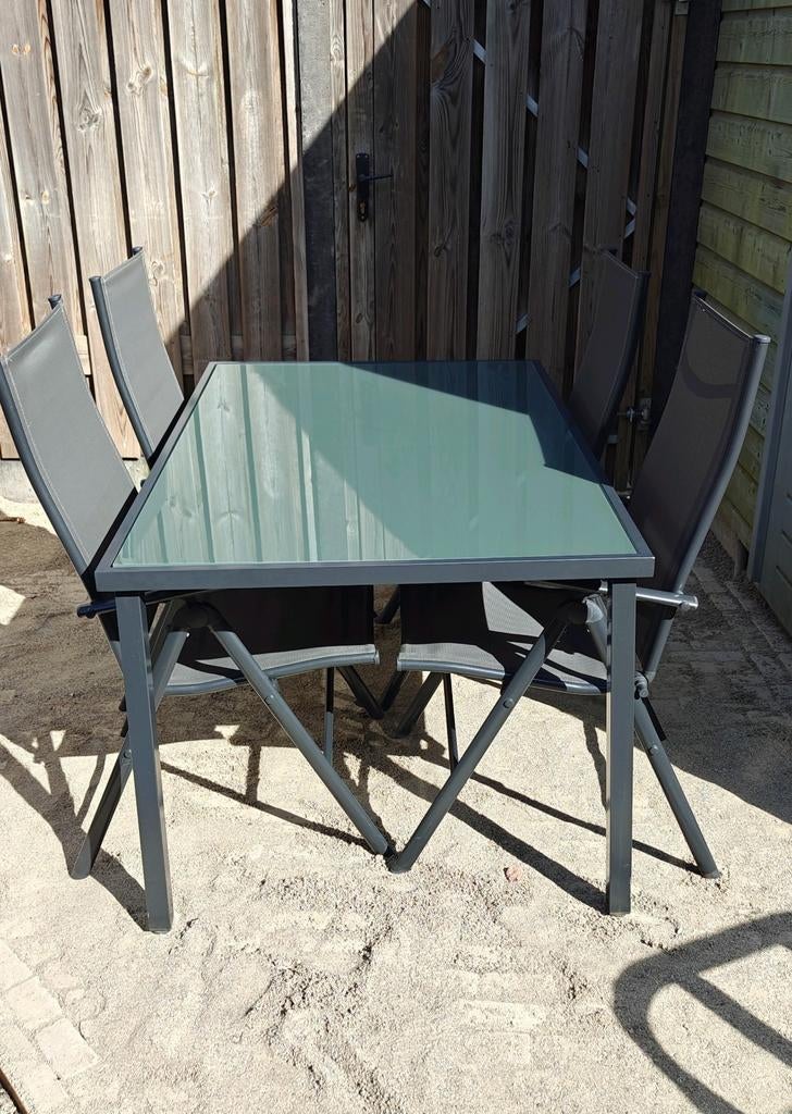 Wakefield tuinset Bazel (150x90x72 cm, grijs), Tuin en Terras, Tuinsets en Loungesets, Gebruikt, Tuinset, 4 zitplaatsen, Eettafel