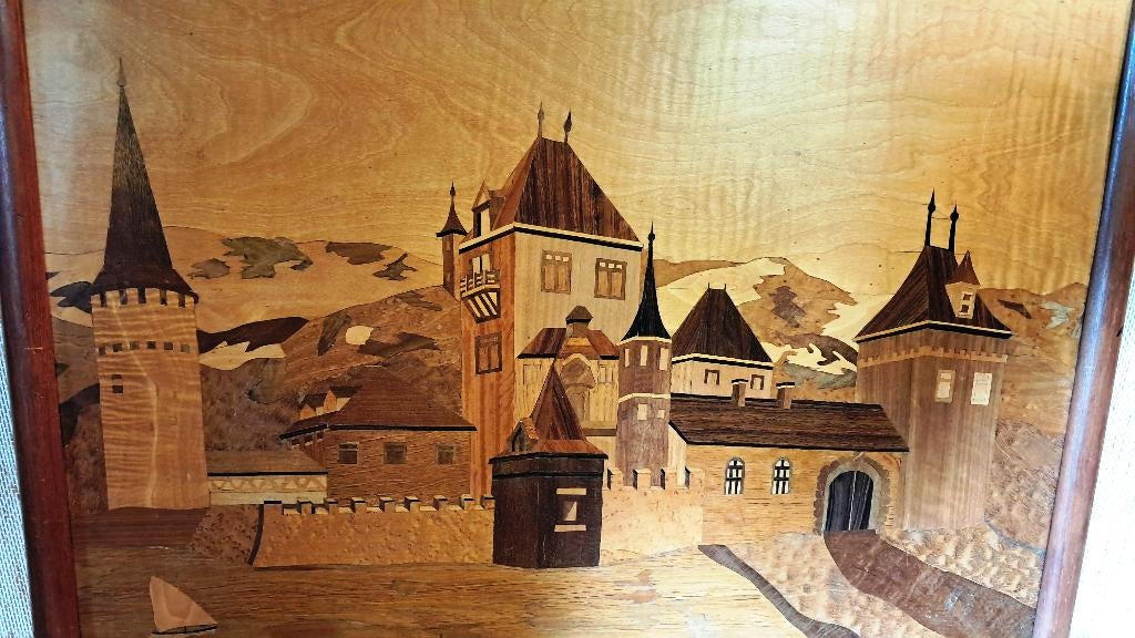 prachtig hout marqueterie kunstwerk 1930 - 50 ophalen Diemen, Antiek en Kunst, Overige onderwerpen, Handgemaakt, Wanddecoratie