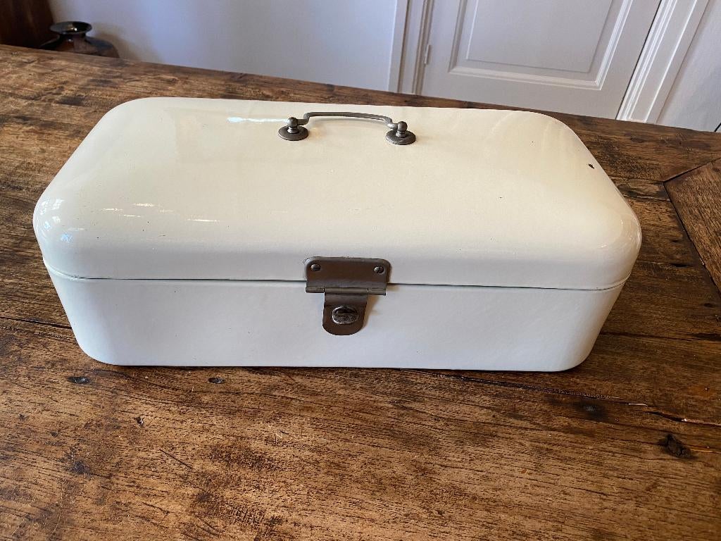 Brocante emaille broodtrommel roomwit, Ophalen of Verzenden