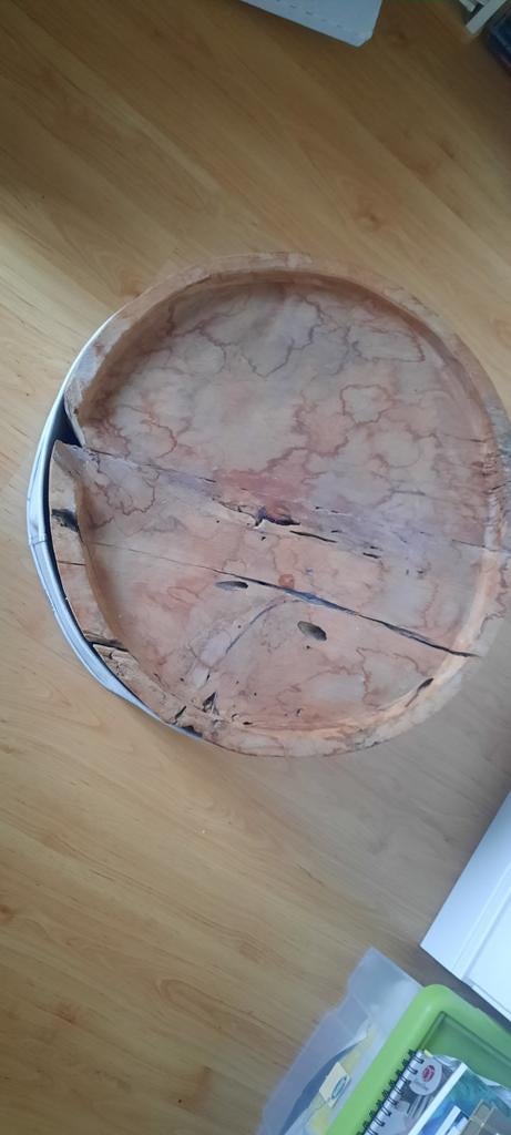 Te koop bijzettafel rond,wit,ijzer,teakhout, Ophalen, Zo goed als nieuw, Rond, Overige materialen