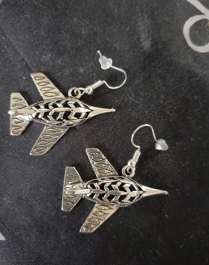 Oorbellen groot vliegtuig, Verzenden, Nieuw, Zilver, Hangers