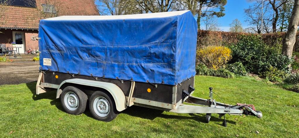 Aanhangwagen dubbelasser met huif 307 x 126, 100 liter of meer, Ophalen, Gebruikt