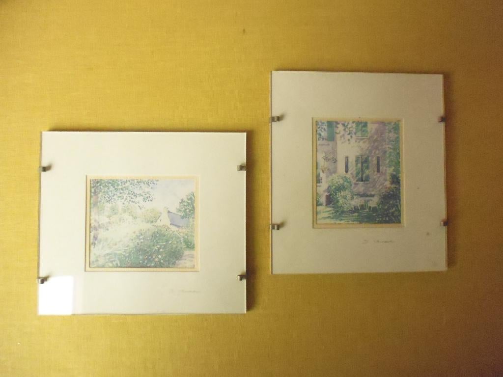 2 Franse schilderijtjes 11x12,5 cm, Minder dan 50 cm, Ophalen of Verzenden, Zo goed als nieuw, Schilderij