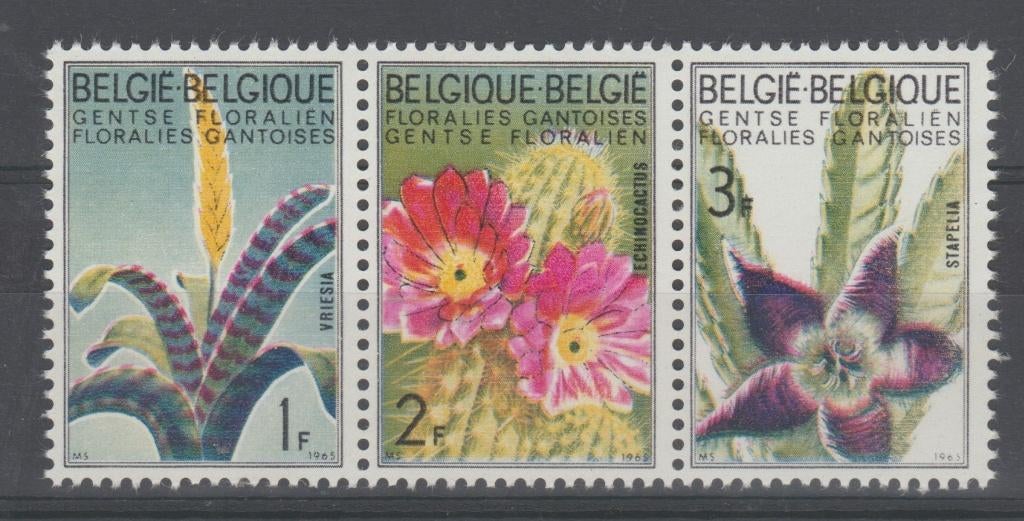 België 1965 Gentse Floraliën III - bloemen strip **, Postzegels en Munten, Orginele gom, Ophalen of Verzenden, Postfris, Postfris