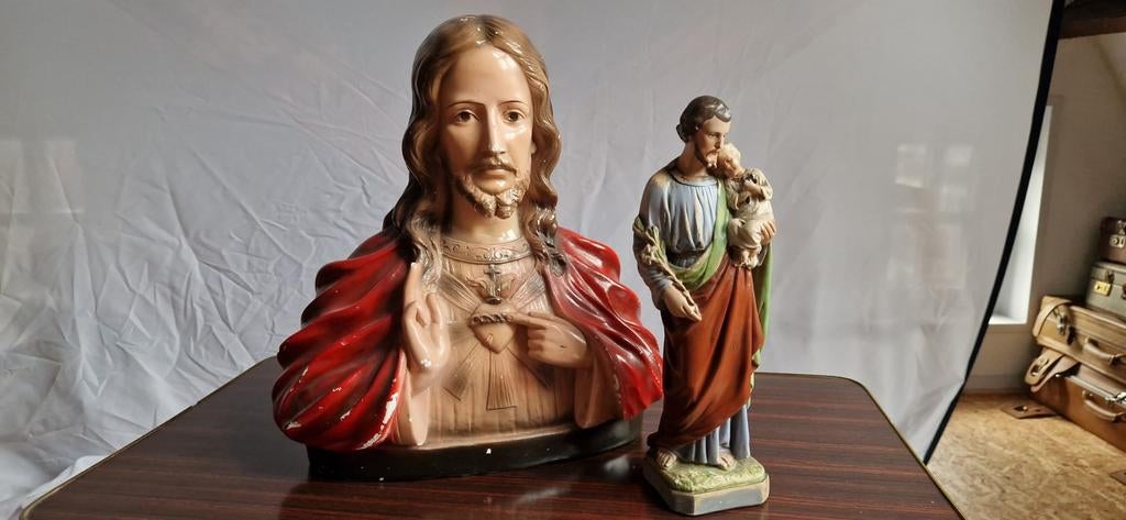Heilige Beelden: Jezus en Jozef met Kind, Antiek en Kunst, Ophalen