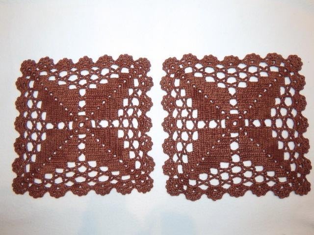 2x Oud handgehaakt katoenen kleedje bruin vierkant 20x20 cm, Ophalen of Verzenden