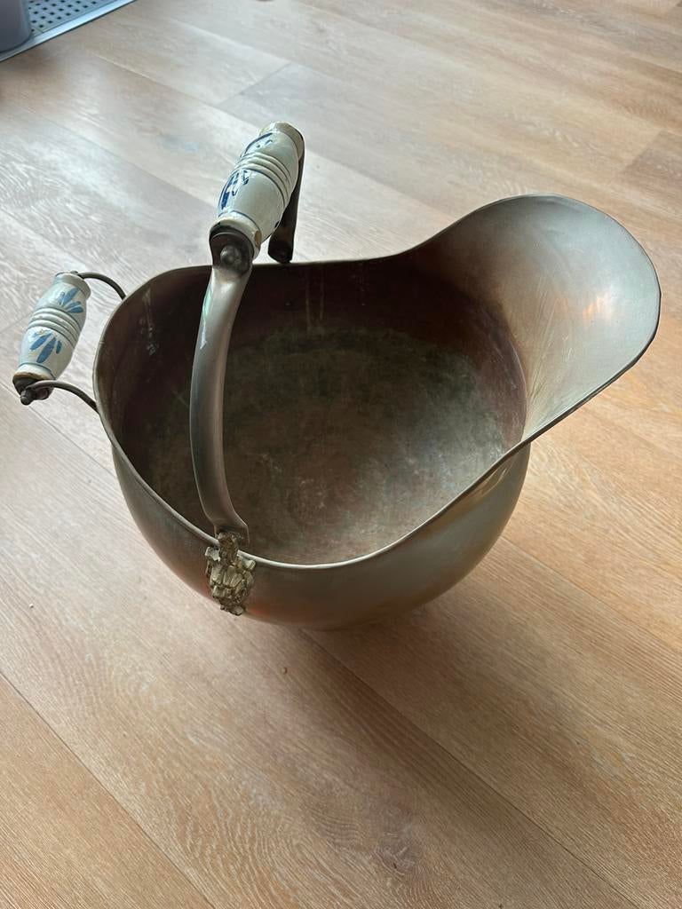 kolenkit / haardkolenbak met porseleinen handgrepen (‡1900), Ophalen of Verzenden