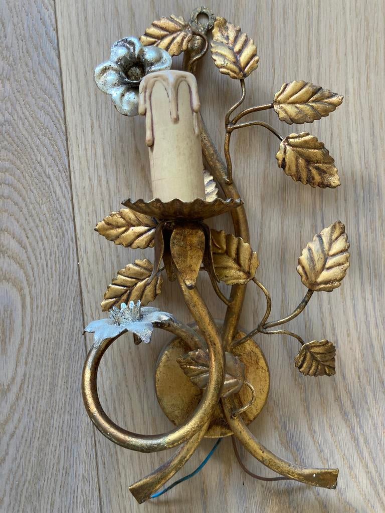 Brocante wandlamp goud brons barok bloemen schemerlamp, Huis en Inrichting, Lampen | Wandlampen, Ophalen of Verzenden, Gebruikt