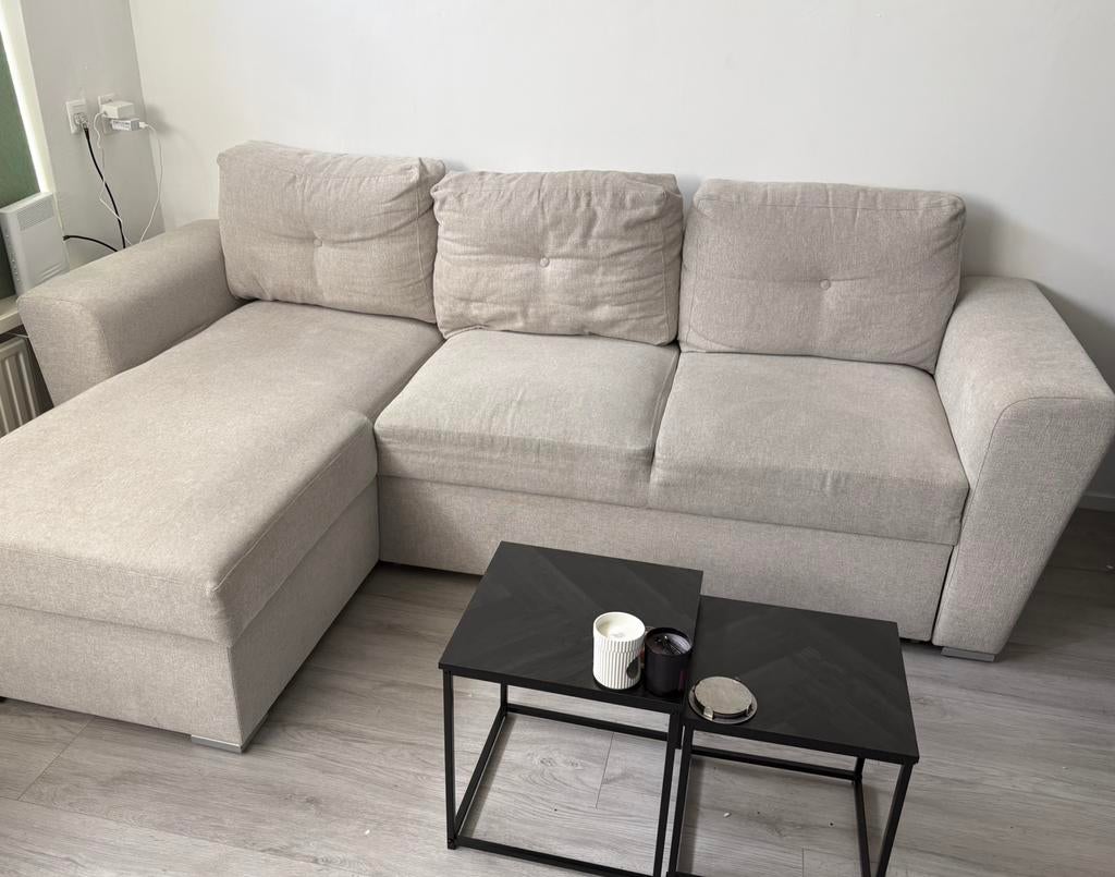 JYSK VEJLBY slaapbank – zandkleur – met opbergruimte, Ophalen, Zo goed als nieuw, Stof