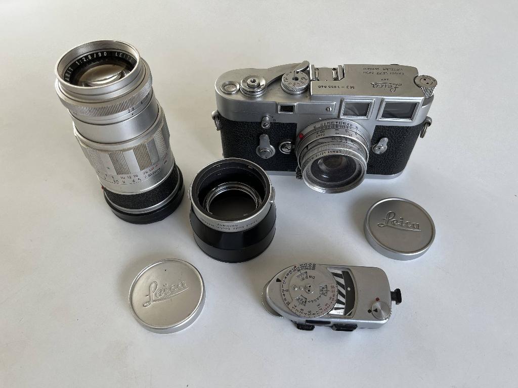 Leica M3 (1962) + Leica Meter MC + Leitz 90mm, Ophalen of Verzenden, Gebruikt, Compact, Leica