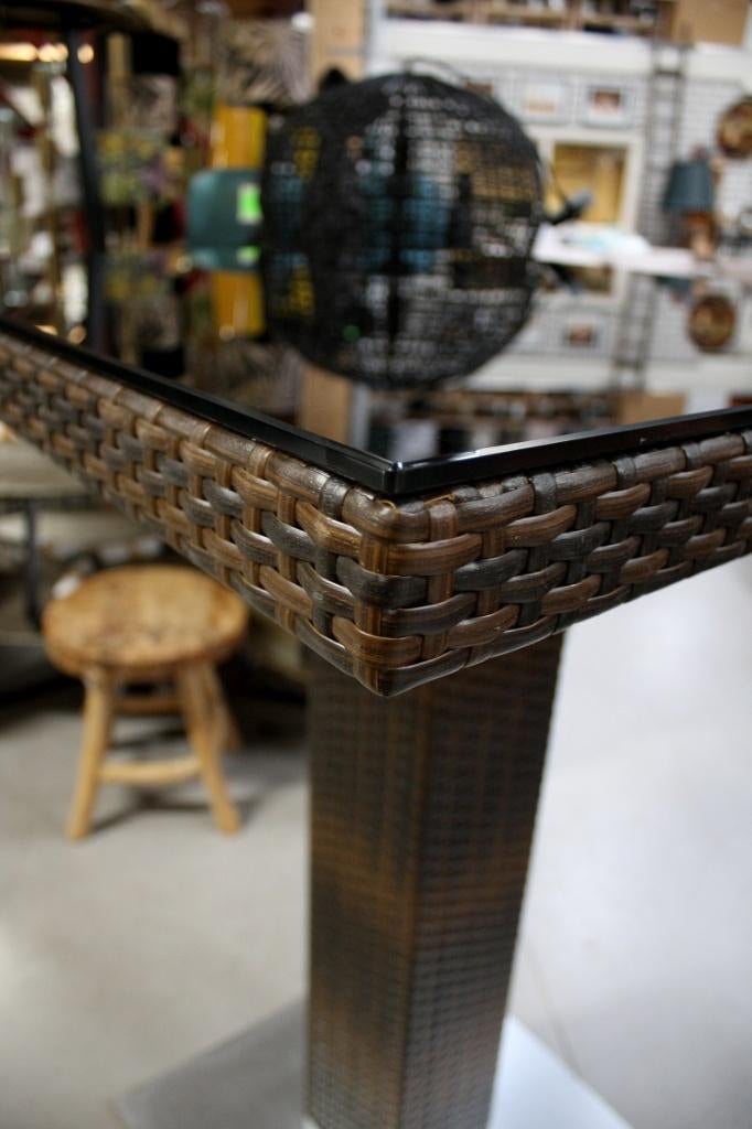 Vierkante bartafels statafel rvs wicker glas terras horeca, 1 kruk, Ophalen, Zo goed als nieuw, 90 cm of meer