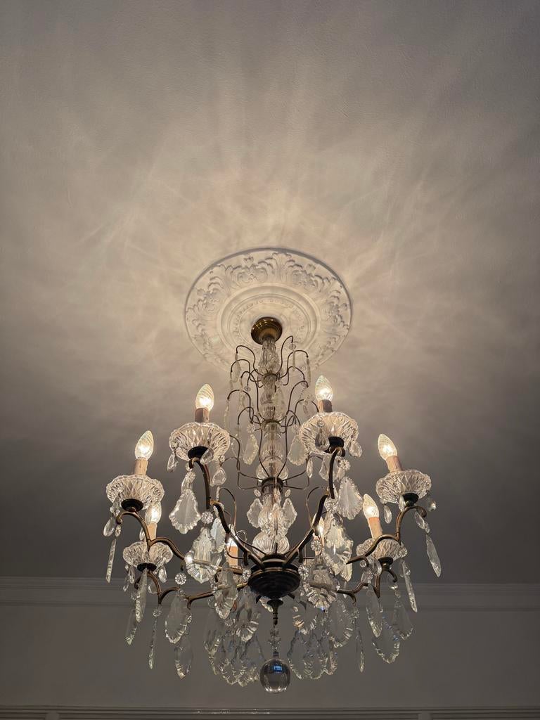 Antieke kristallen kroonluchter, Ophalen, Gebruikt, Glas