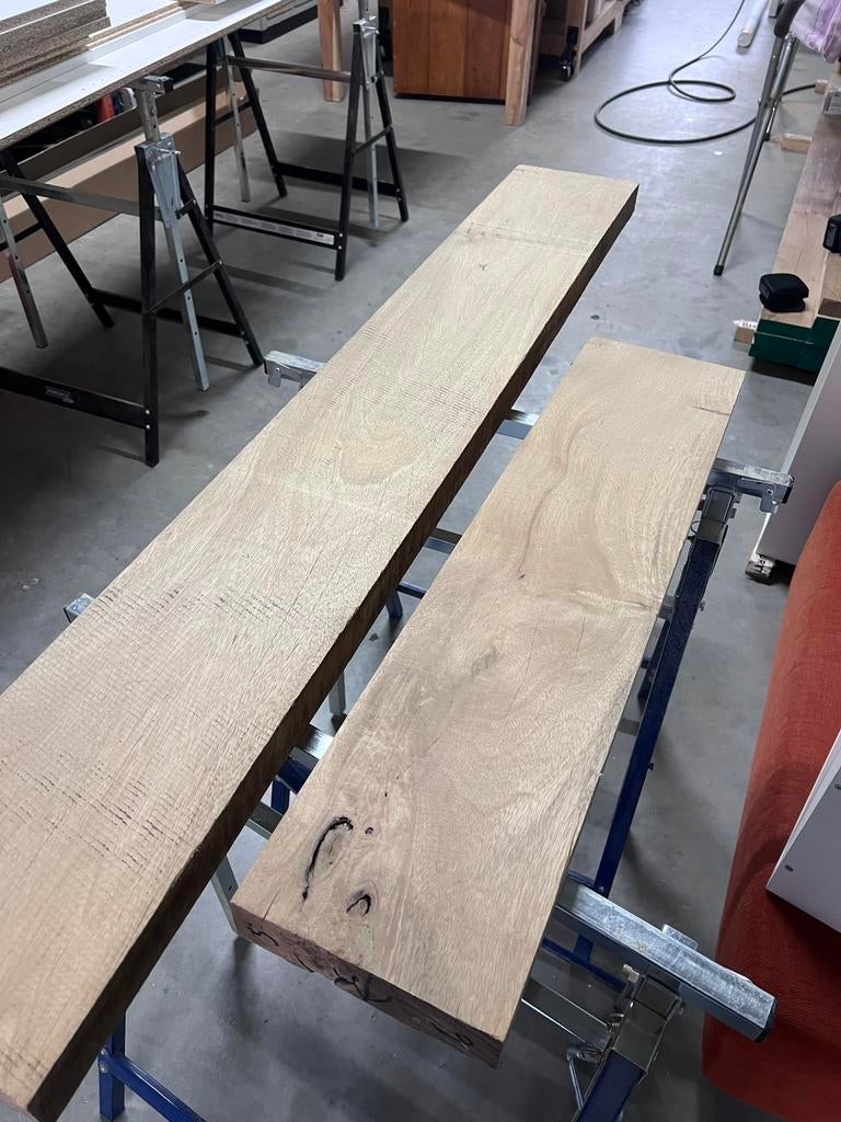 Planken Van Teakhout + Merantihout en Populier Stam / Schijf, Minder dan 25 mm, Ophalen of Verzenden, Plank, Minder dan 200 cm
