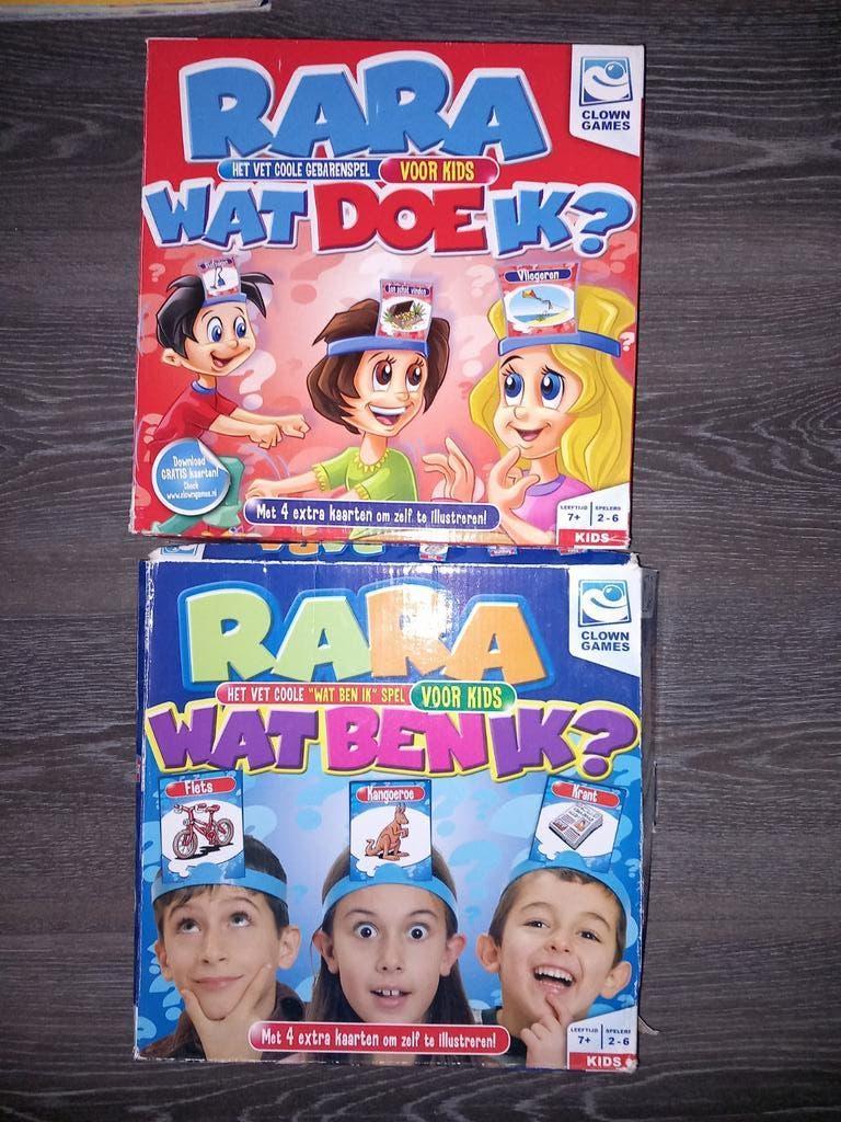2 versies Rara wat ben/ doe ik - gezelschapsspel, Vijf spelers of meer, Ophalen, Gebruikt, Glow games