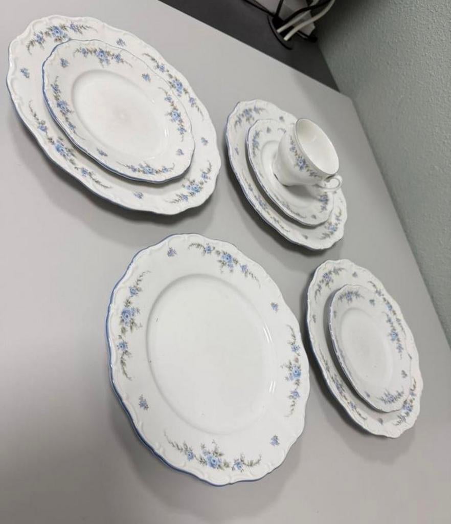 Rose Bavaria Porselein Servies Blauw Rozenmotief W. Germany, Ophalen of Verzenden