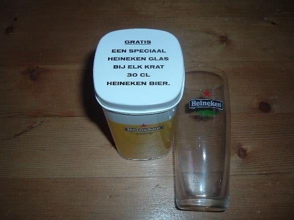 Heineken blikje vierhoekig met glas fluitje, Ophalen of Verzenden, Nieuw, Glas of Glazen, Heineken