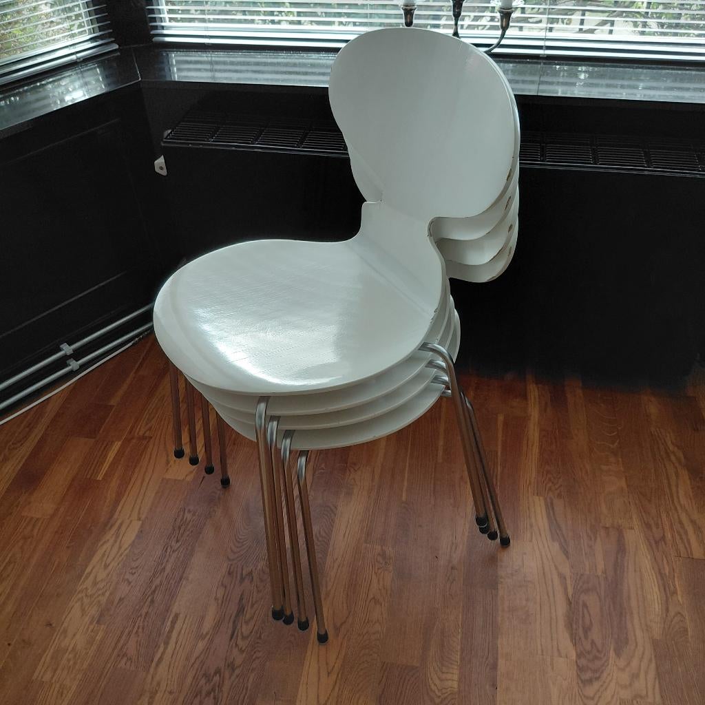 4 vintage witte Arne Jacobsen Fritz Hansen Ant stoelen 1970, Ophalen, Gebruikt, Wit, Vier