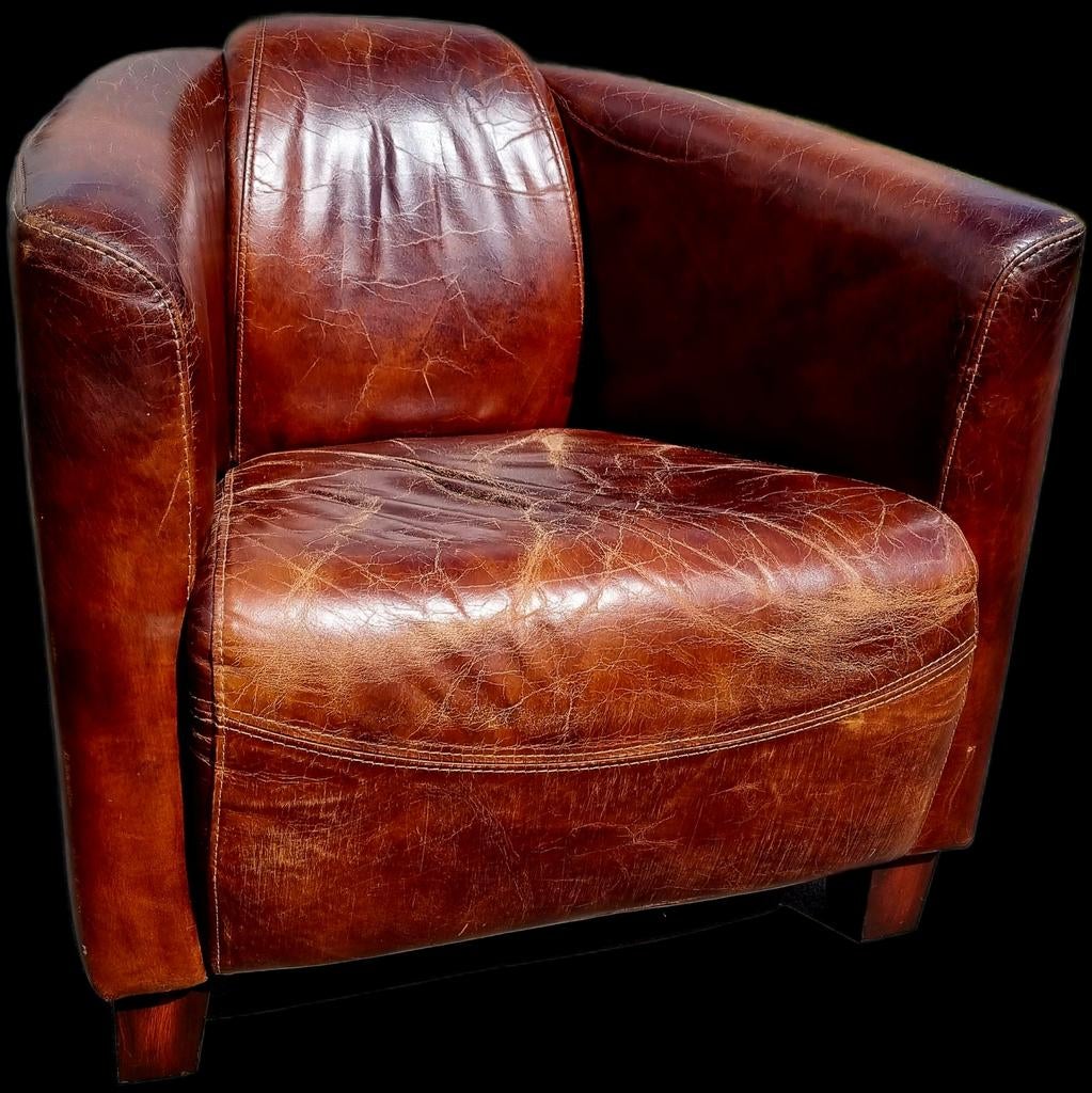 Aviator fauteuil vintage leer + BEZORGING GRATIS, Huis en Inrichting, Gebruikt, Aviator, ., Ophalen of Verzenden
