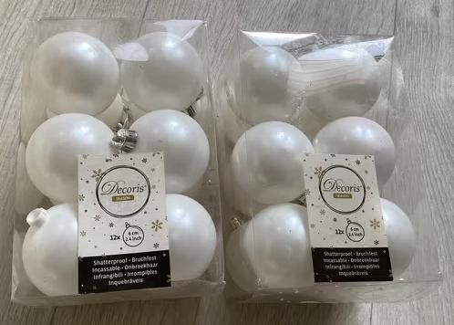 Witte kerstballen 12 of 24 stuks, Diversen, Ophalen of Verzenden, Nieuw
