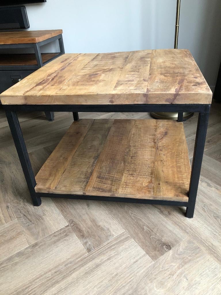 Salontafel Mango houten boven en onder blad, Ophalen, 50 tot 100 cm, Vierkant, 50 tot 100 cm