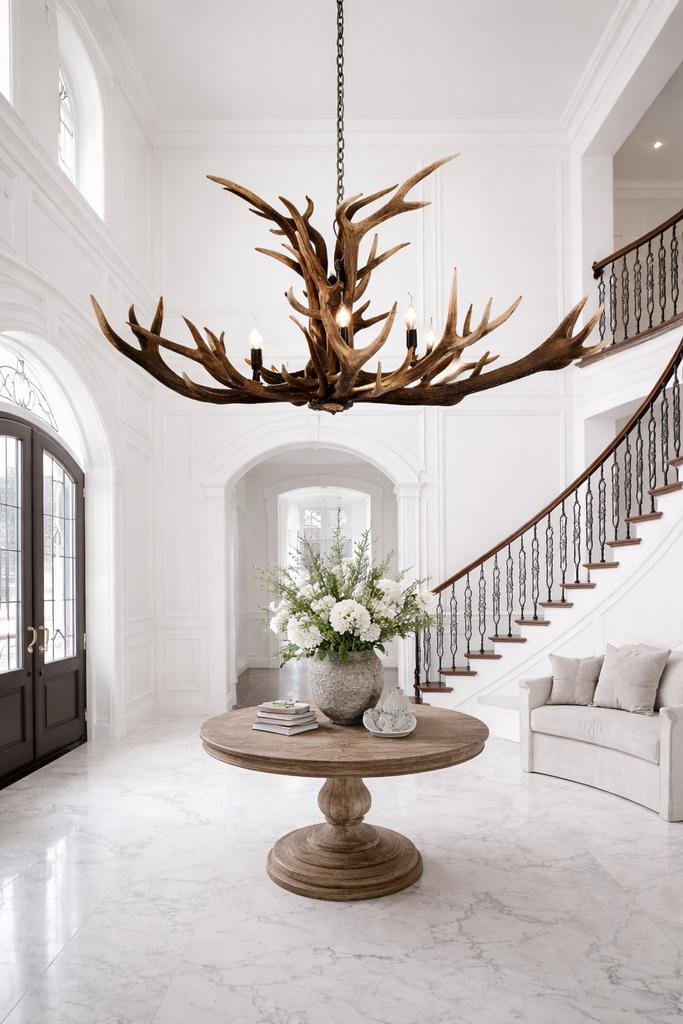 Grote kroonluchter van geweien, Overige materialen, Nieuw, LM Lighting, Ophalen of Verzenden