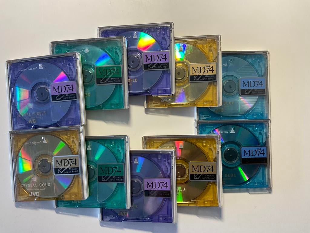 Minidisc’s.   JVC COLOR COLECTION 10x als nieuw 74 minuten, Ophalen of Verzenden