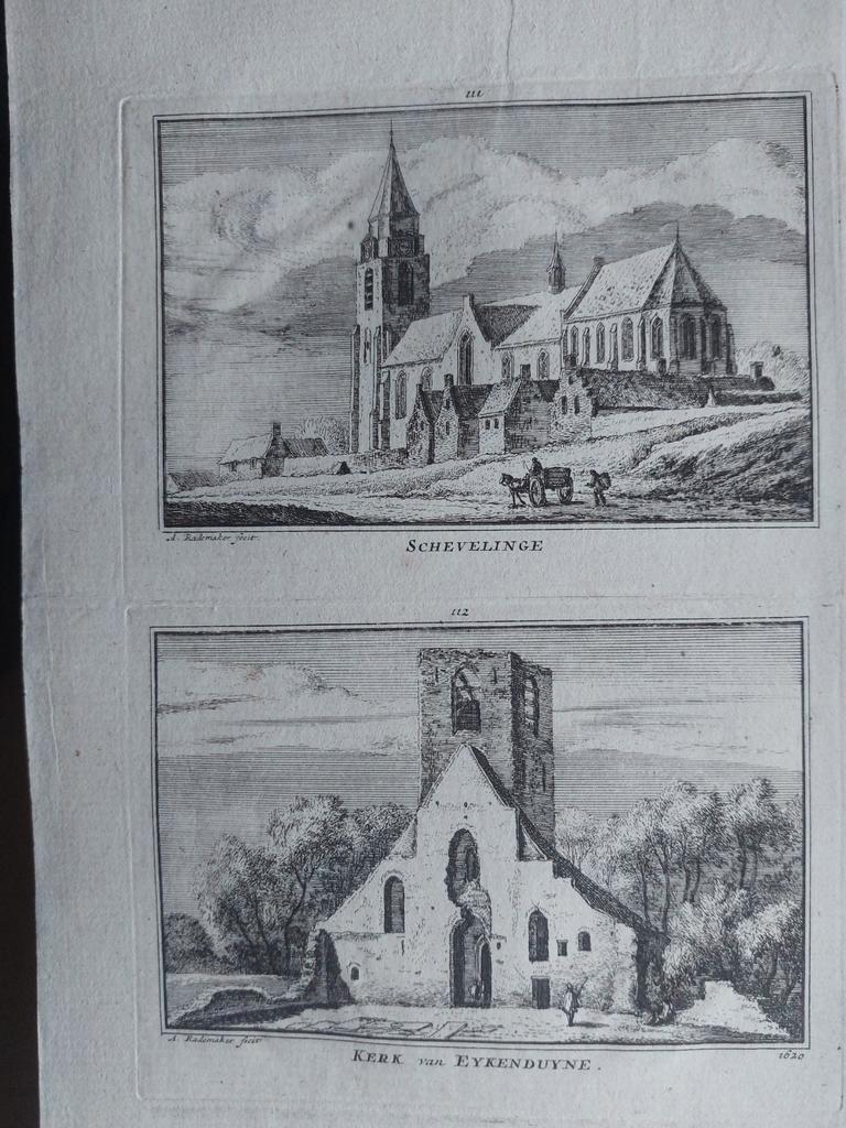 111-112 / Kerk van Scheveningen en Eykenduyne Gravure, Antiek en Kunst, Kunst | Etsen en Gravures, Ophalen of Verzenden