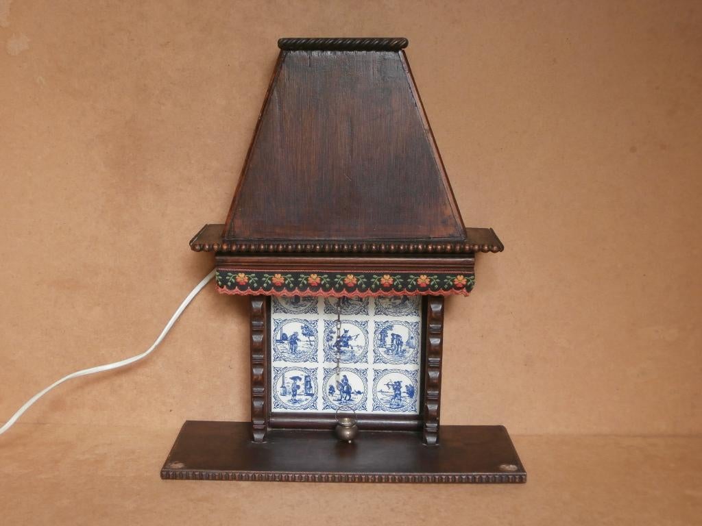 Miniatuur schouw haard vuurplaats lampje Delft blauw tegels, Antiek en Kunst, Ophalen of Verzenden