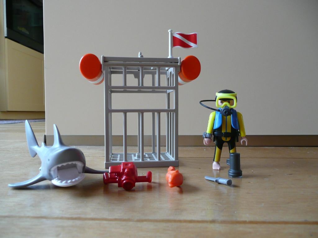 Playmobil duiker met duikkooi en haai, Kinderen en Baby's, Speelgoed | Playmobil, Ophalen of Verzenden, Zo goed als nieuw, Complete set