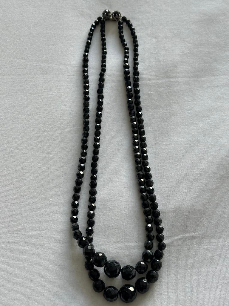 Vintage gitten ketting, Ophalen of Verzenden, Gebruikt, Zwart, Steen of Mineraal