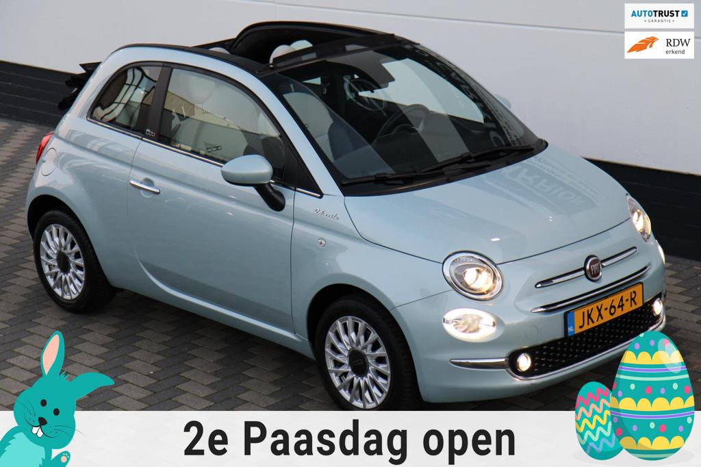 Fiat 500 C 1.0 Hybrid Dolcevita Carplay Airco Cruise BTW !, Gebruikt, Zwart, Cabriolet, Leder en Stof