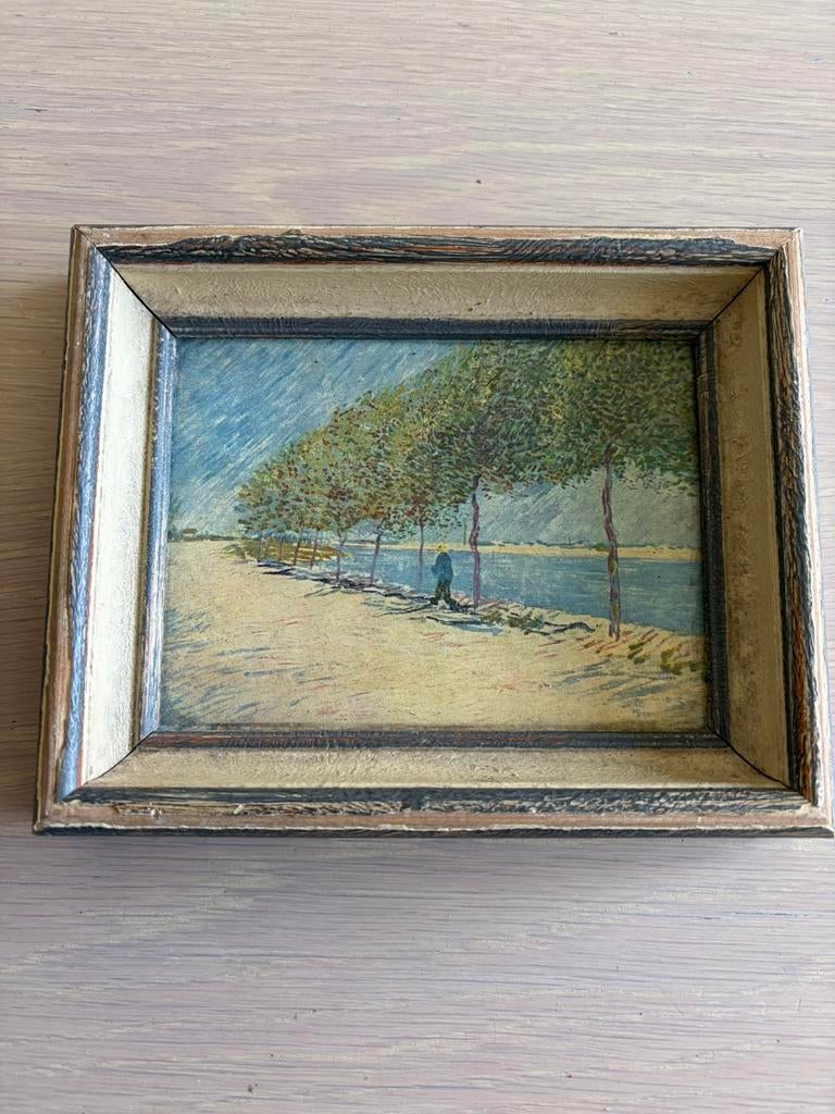 Vintage reproductie 'Langs de Seine' van Van Gogh, 18x15 cm, Ophalen of Verzenden