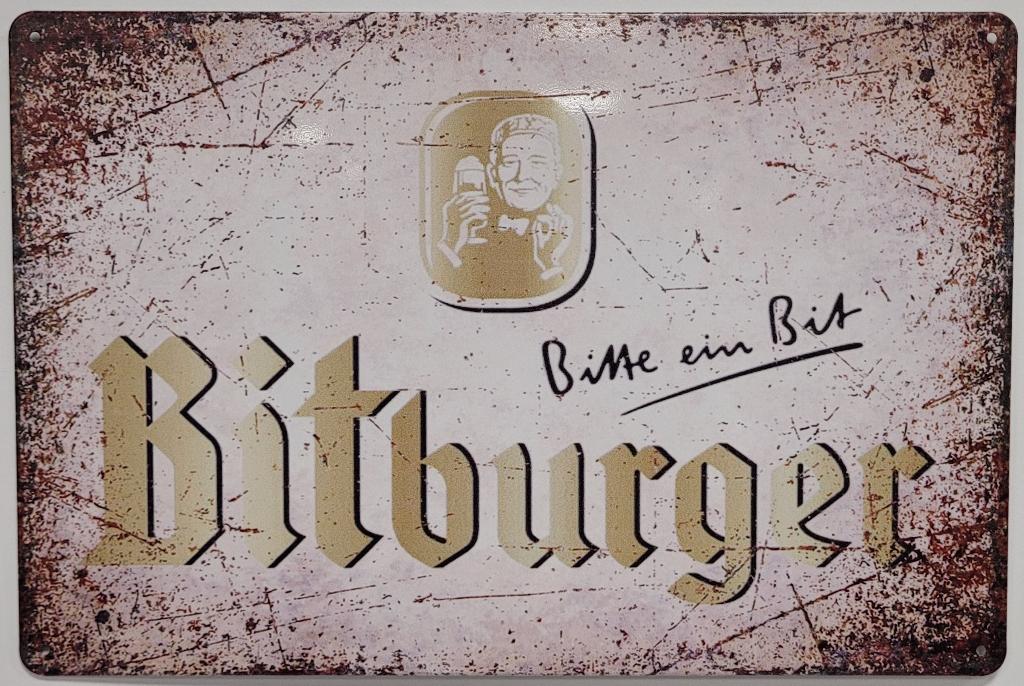 Bitburger bier bitte ein bit reclamebord van metaal deco, Ophalen of Verzenden, Nieuw, Reclamebord, Plaat of Schild, Overige merken