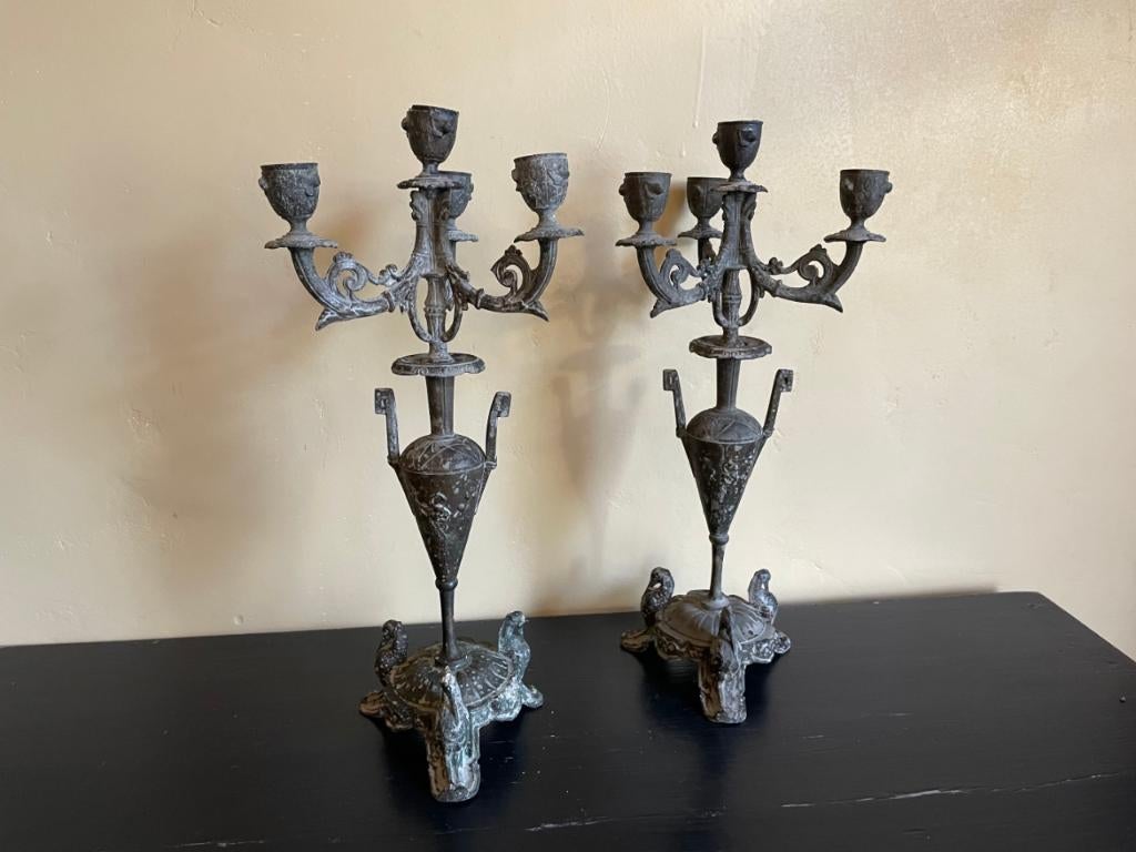 set antieke Kandelaars Kaarsenstandaard Frans met vogels, Ophalen of Verzenden