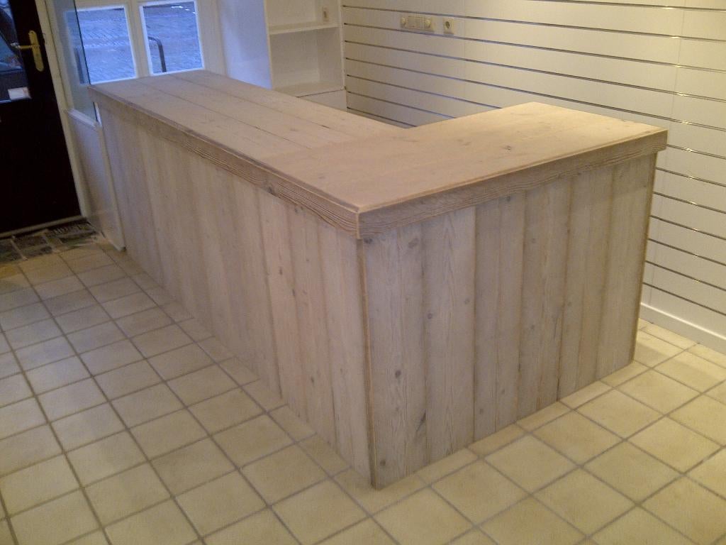 Unieke toonbank, winkelbalie L-model balie van steigerhout, Ophalen, Nieuw, 50 tot 75 cm, 200 cm of meer