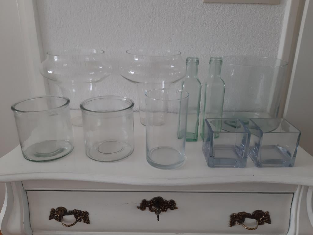 glazen vazen / potten enz. - leuk voor decoupage, Ophalen, Overige kleuren, Minder dan 50 cm, Glas