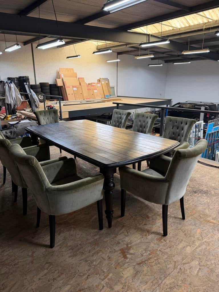 Eettafel met 8 stoelen, Huis en Inrichting, Tafels | Eettafels, Gebruikt, 100 tot 150 cm, 200 cm of meer, Ophalen of Verzenden