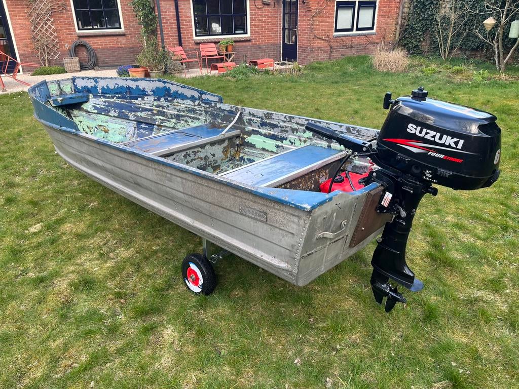 Aluminium boot met 6pk Suzuki buitenboordmotor, Ophalen, Tot 10 pk, Aluminium, Zo goed als nieuw